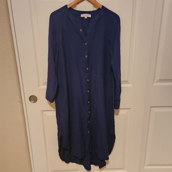 LOFT Dresses & Skirts - LOFT Blue Hi-lo Size Large Linen Blend Dress